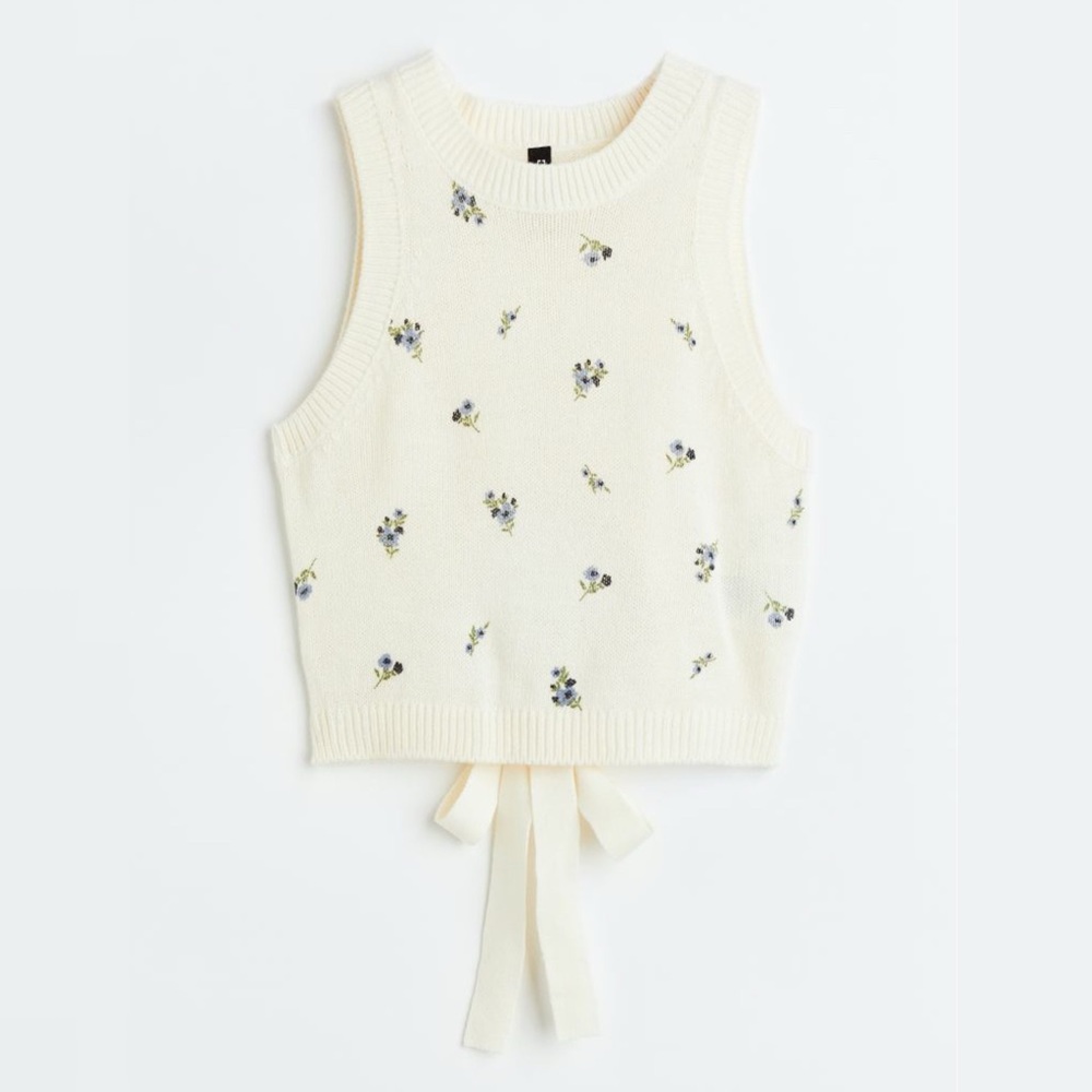 H&M Tie-detail Floral Sweater Knit Top